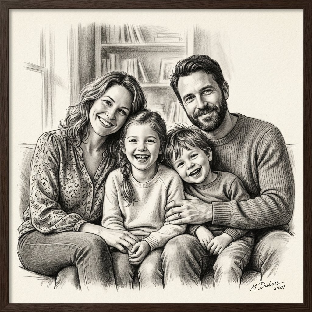 Family portrait pencil artwork